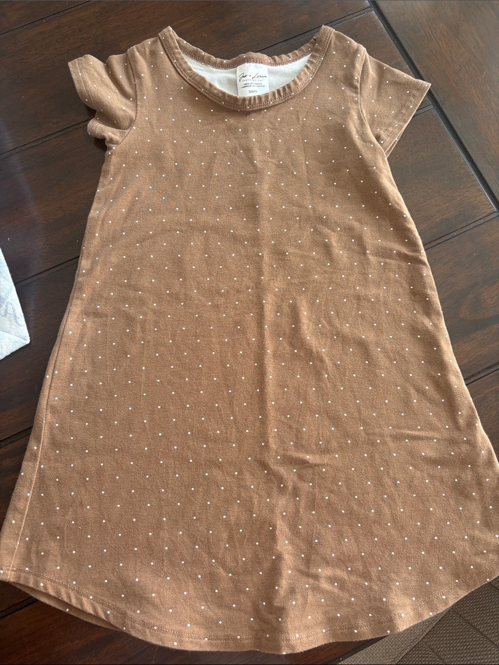 Girls' Tan Short Sleeve Dot Knit Dress